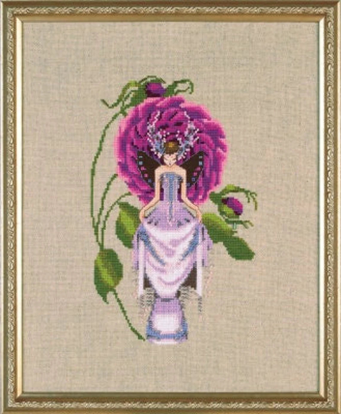 SALE! Complete Xstitch Materials NC300 Leafy Cabbage Rose by Nora Corbett