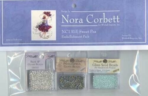 NC131 "SWEET PEA SPRING GARDEN "- CHART, EMBELLISHMENT, Kreinik & Caron