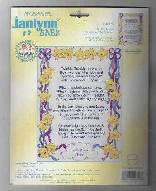 Janlynn Baby~Twinkle, Twinkle ~Cross Stitch Kit