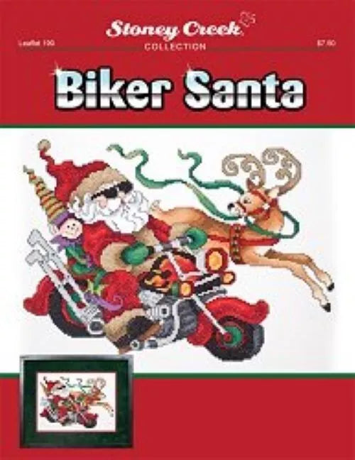 7TH DAY of Christmas - Complete Xstitch Materials Leaflet 190 BIKER SANTA