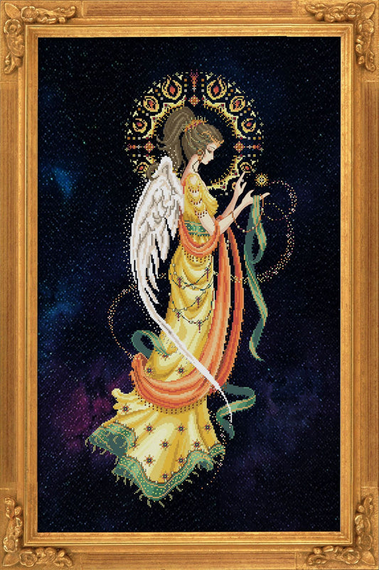 SALE Complete Xstitch Material  HANAN Deity of the Morning with hand dyed opalescent FABRIC