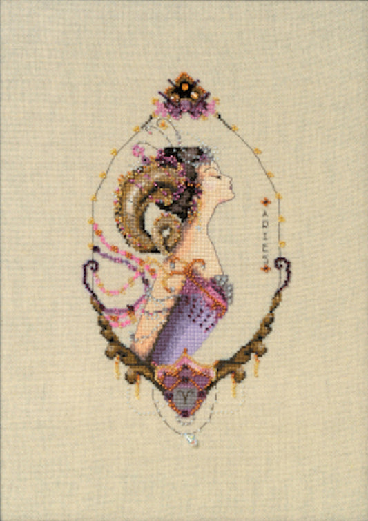 Sale! Complete Xstitch Kit - "NC328 ARIES" Zodiac Girls By Nora