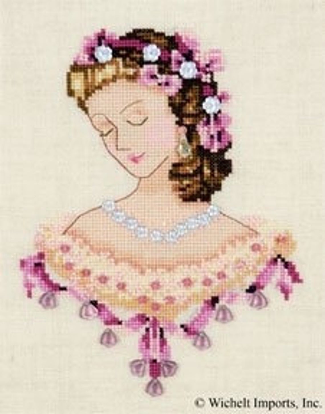 Complete Xstitch Materials - Portrait of CAROLINE in PINK NC104