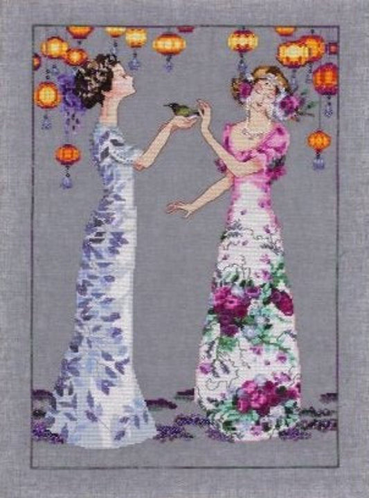 MD140 "The Garden Party" Mirabilia Design Cross Stitch Chart With Embellishment Pack with Special Thread