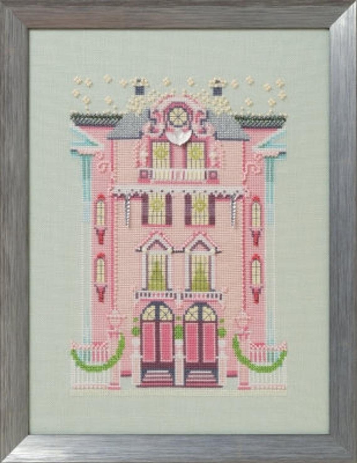 SALE! Complete Xstitch Kit - Pink Edwardian House Holliday Village NC283 by Nora Corbett