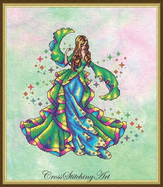 SALE! Complete xstitch materials IRIS, The rainbow Maiden - By Cross stitching Design