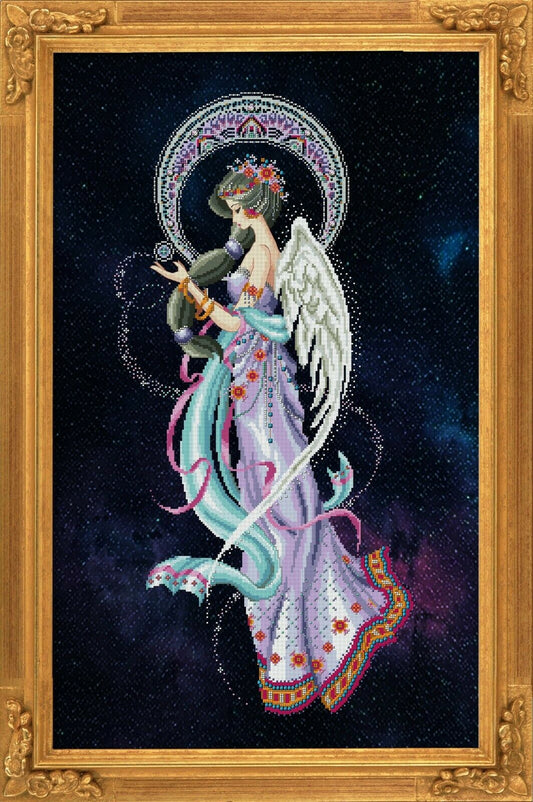 SALE! Complete Xstitch Materials Mayari Deity of the MOON with hand dyed opalescent FABRIC